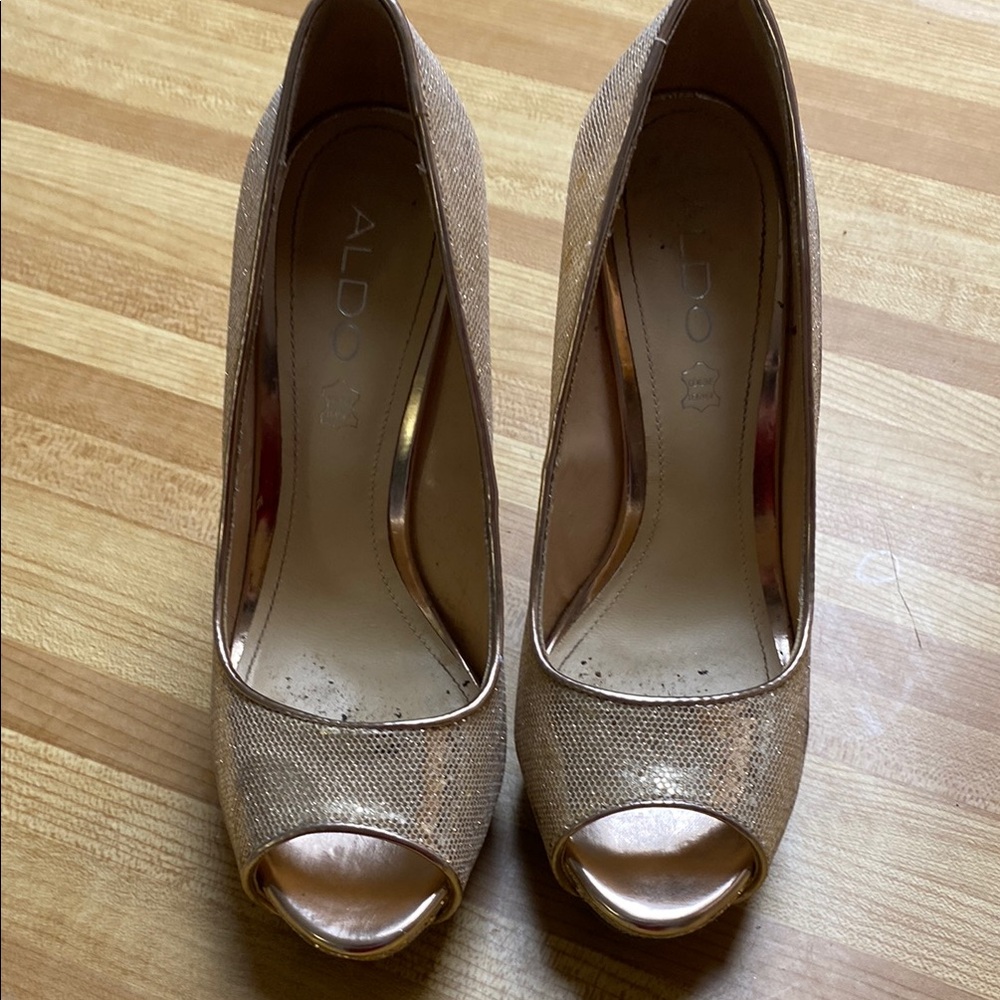 Aldo Tan Peep-Toe Heels Elegant Medium Heel